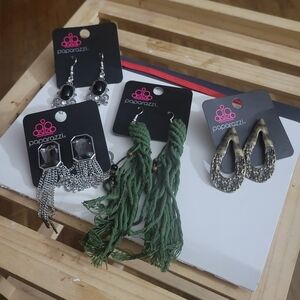 Paparazzi Earrings Set - Black, Green, Silver